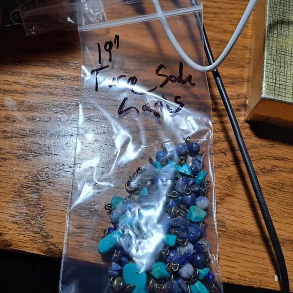 Handmade turquoise sodalite and glass tiered necklace 19" - Picture 5 of 5